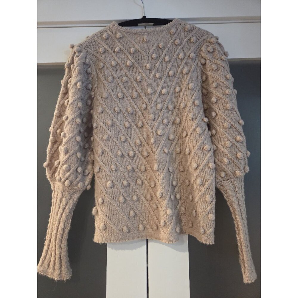 Chicwish Bobble Knit Sweater Womens Beige Textured Pom Pom Balloon Sleeve - Picture 3 of 14
